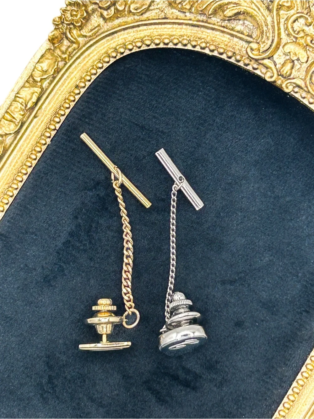 Vintage Initial C Tie Tack Set Hickok Gold Tone Silver Monogrammed Tie Pins